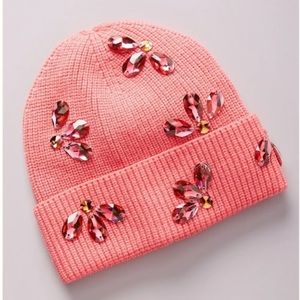 Brand new! Anthropologie Florette Embrodiered Beanie crystal scarlet